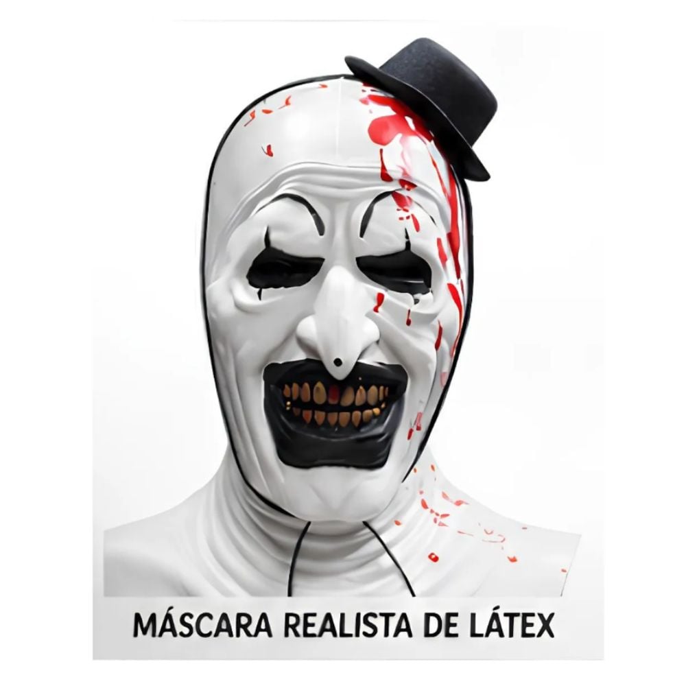 DISFRAZ COMPLETO TERRIFIER MÁSCARA DE LÁTEX Y ACCESORIO HALLOWEEN FIESTA TALLA L - 2