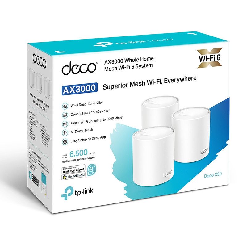 SISTEMA MESH TP-LINK WI-FI INTELIGENTE DOBLE BANDA AX3000 DECO X50 3-PACK - 6