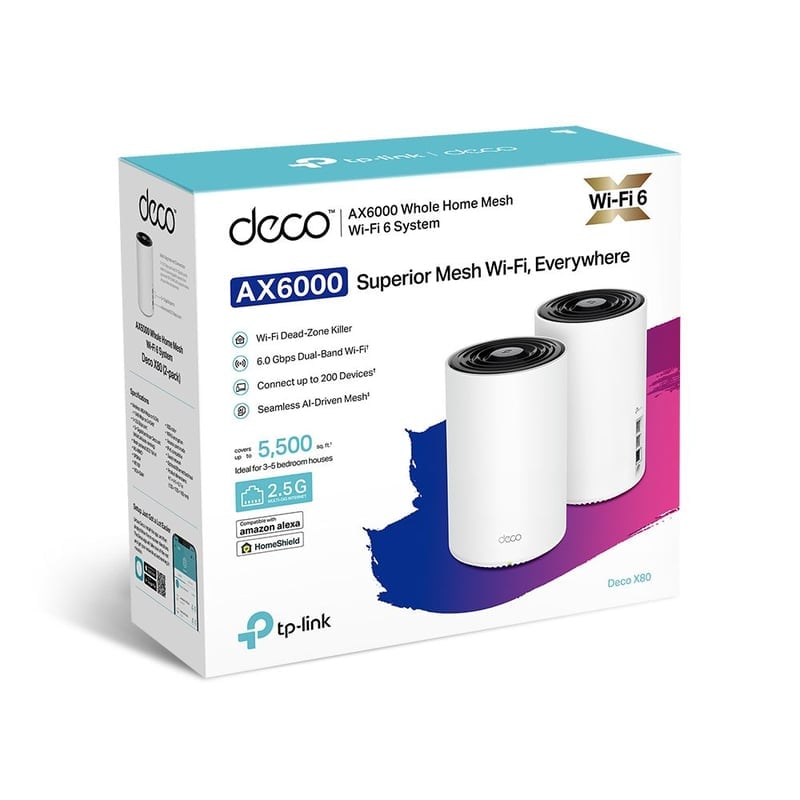 SISTEMA MESH TP-LINK WIFI 6 INTELIGENTE DOBLE BANDA AX6000 DECO X80 2-PACK - 3