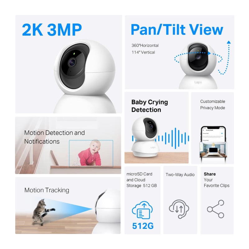 CÁMARA SEGURIDAD TP-LINK TAPO C210 GIRATORIA CASA WI FI 2K MICROSD 64 GB - 2