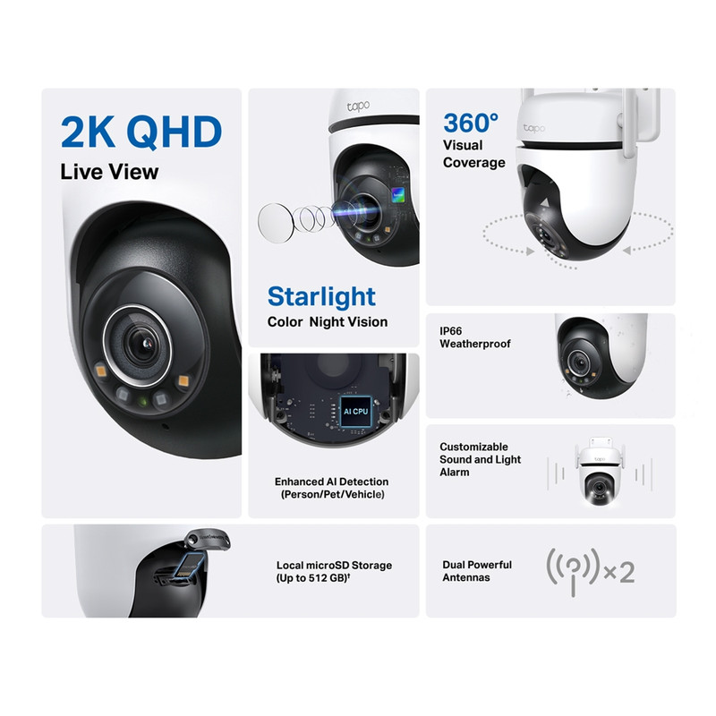 CÁMARA DE SEGURIDAD GIRATORIA PARA EXTERIORES WI-FI 2K QHD TAPO C520WS - 2