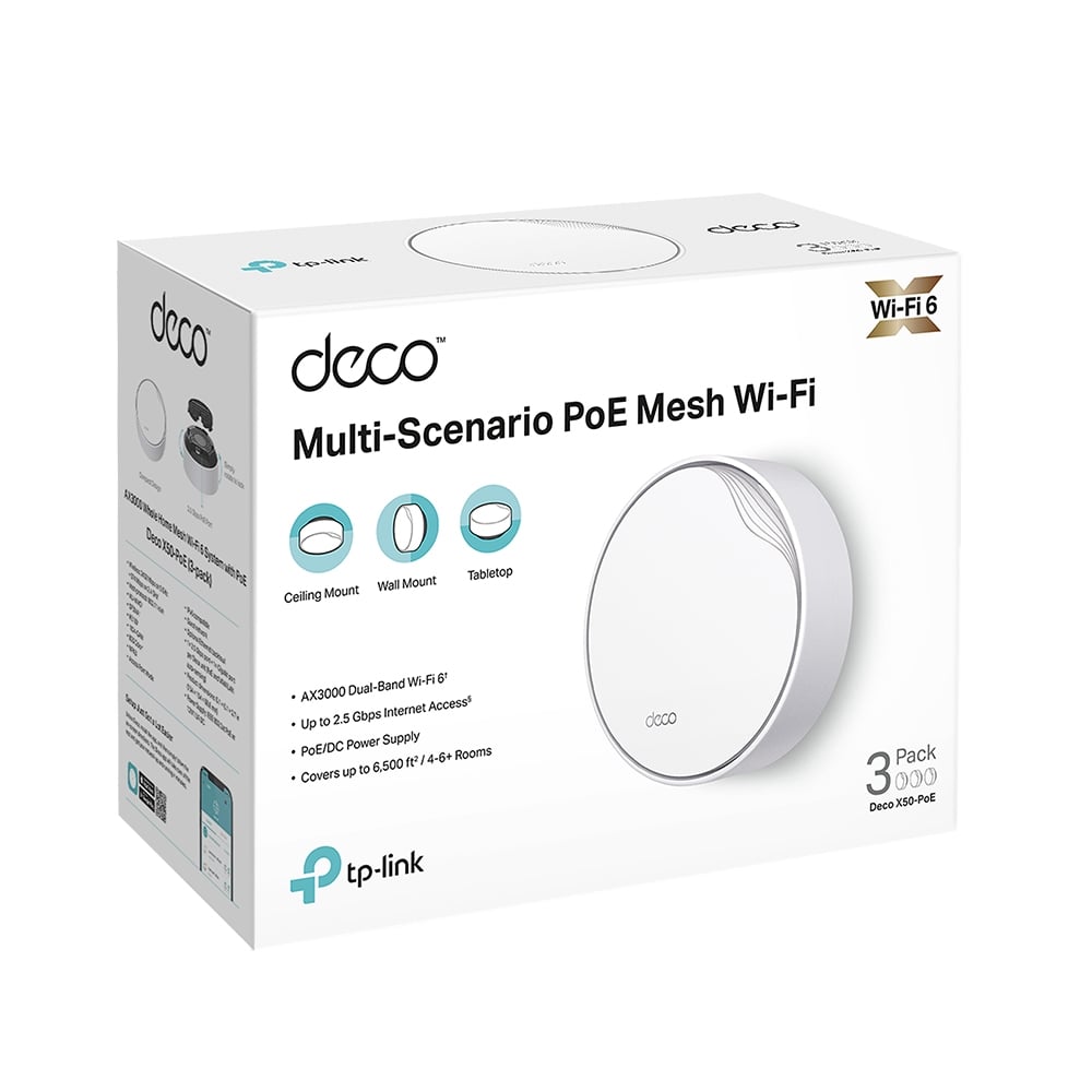 TP-LINK DECO X50-POE (3-PACK) SISTEMA MESH WI-FI 6 AX3000 CON SOPORTE POE Y MONTAJE FLEXIBLE - 10