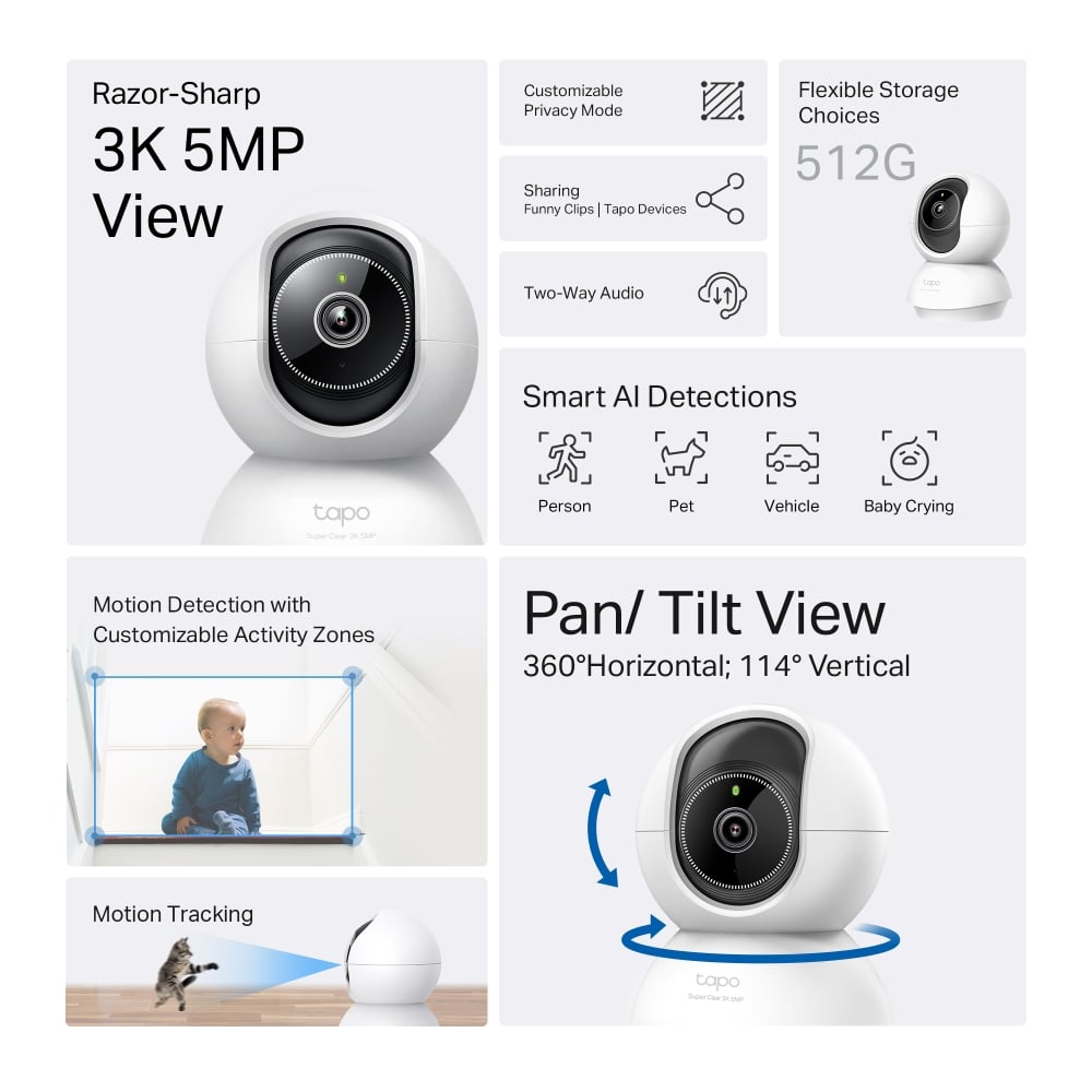 CÁMARA DE SEGURIDAD GIRATORIA WI-FI 3K 5MP TP-LINK TAPO C230 AI STARLIGHT - 3