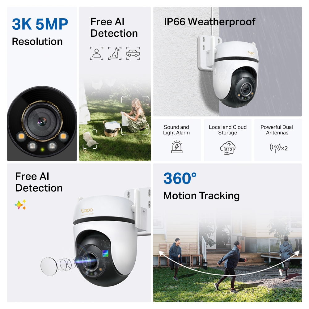 CÁMARA DE SEGURIDAD GIRATORIA PARA EXTERIOR WI-FI 3K 5MP TP-LINK TAPO C530WS BLANCO - 5