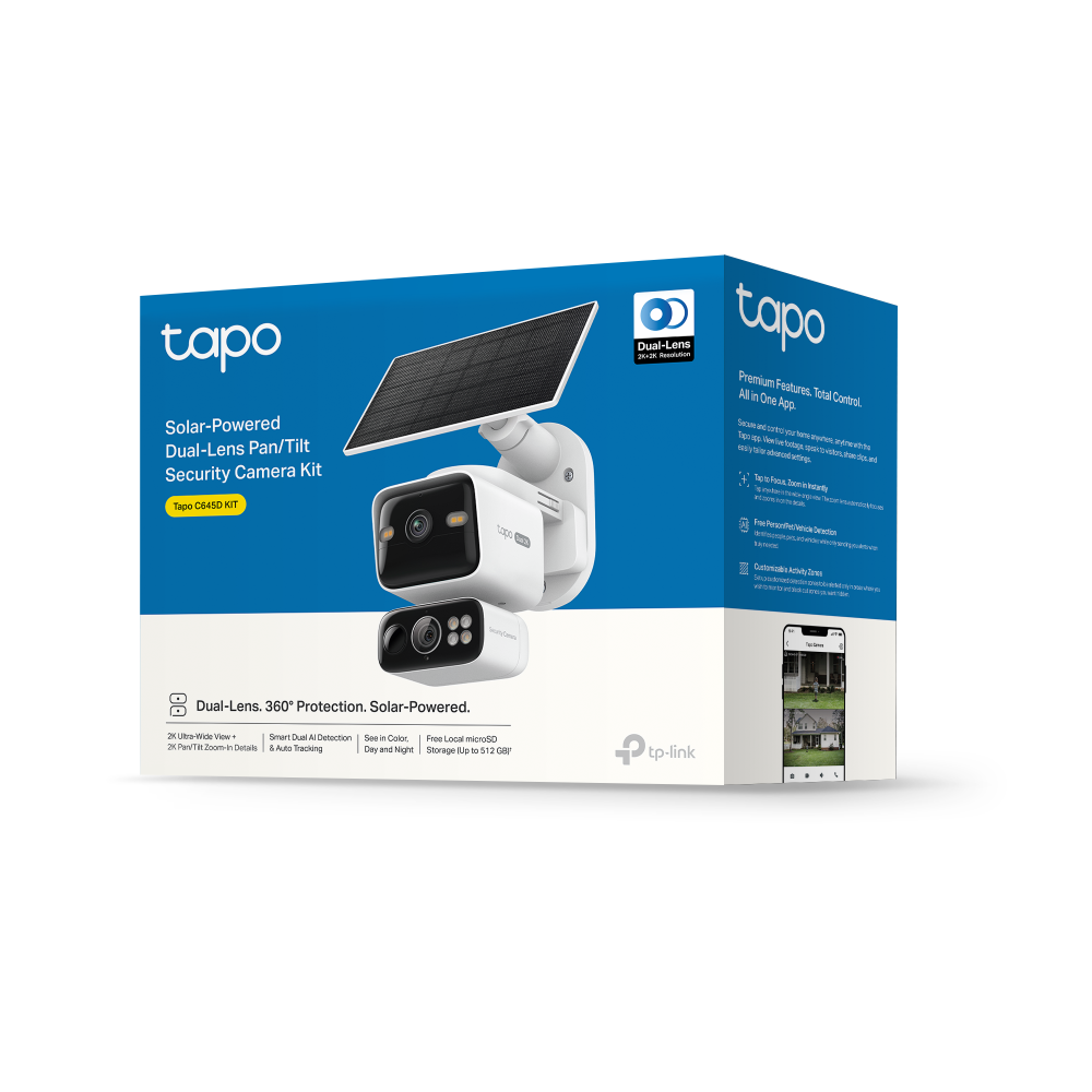KIT CÁMARA DE SEGURIDAD SOLAR DOBLE LENTE PANTILT TP-LINK TAPO C645D KIT 2K - 10