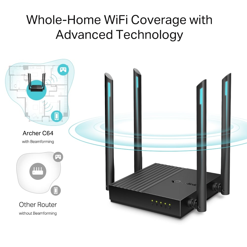 TP-LINK ARCHER C64 ROUTER WI-FI DOBLE BANDA AC1200 GIGABIT MU-MIMO COMPACTO - 6