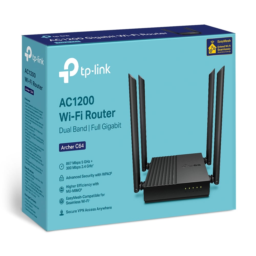 TP-LINK ARCHER C64 ROUTER WI-FI DOBLE BANDA AC1200 GIGABIT MU-MIMO COMPACTO - 7
