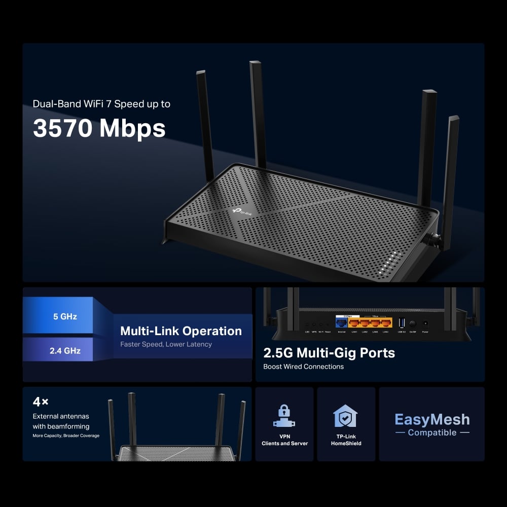 TP-LINK ARCHER BE230 ROUTER WI-FI 7 BE3600 DOBLE BANDA 2.5G MULTI-GIG - 4