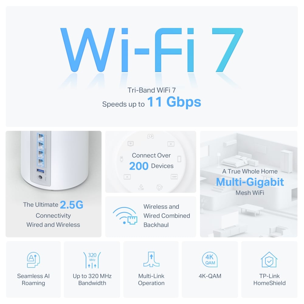 TP-LINK DECO BE65 (3-PACK) SISTEMA MESH WI-FI 7 BE11000 TRIPLE BANDA 2.5G - 3