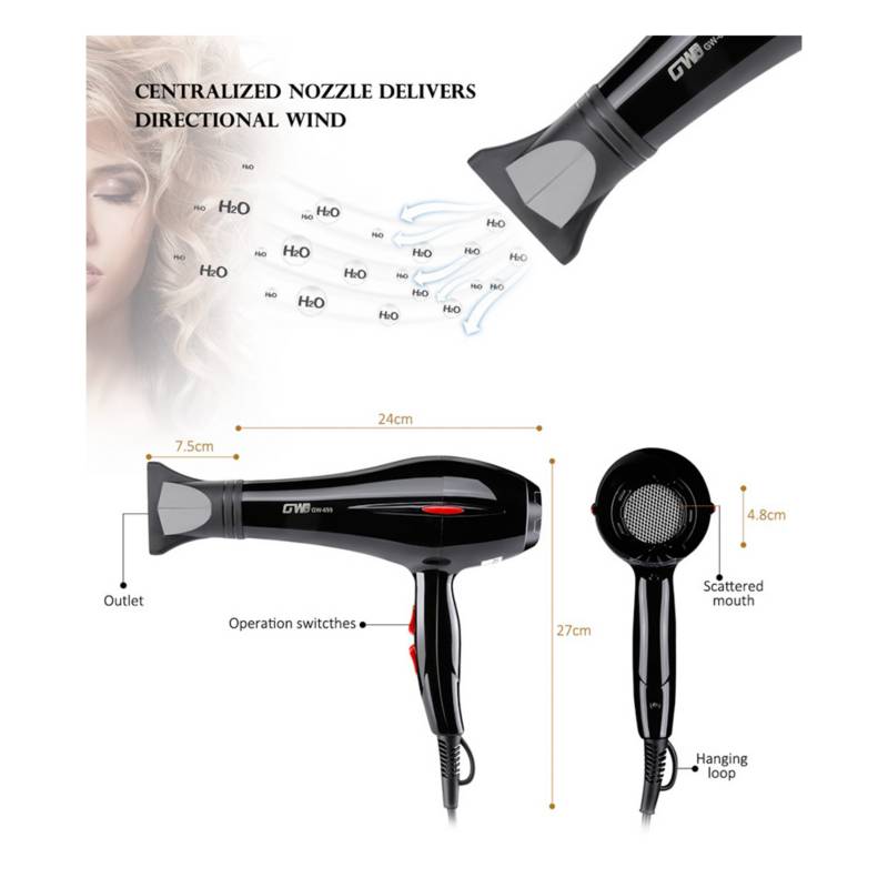 SECADOR CABELLO 3000W CONTROL FRIZZ GW-6559 SALÓN PROFESIONAL - 4