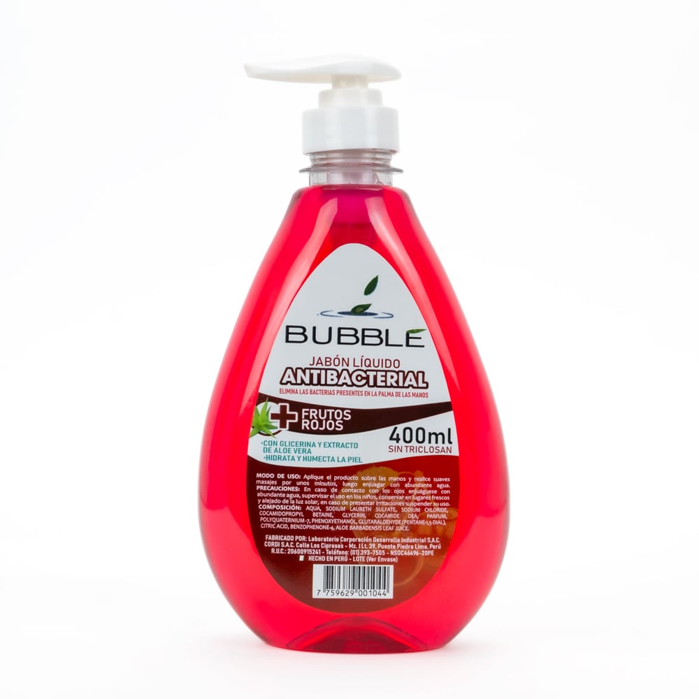 JABÓN LÍQUIDO ANTIBACTERIAL BUBBLE FRUTOS ROJOS FCO 400 ML - 1