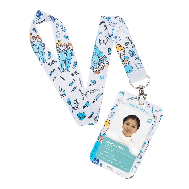 PORTA FOTOCHECK DE PVC Y LANYARD KAMED DISEÑO MÉDICO - 1