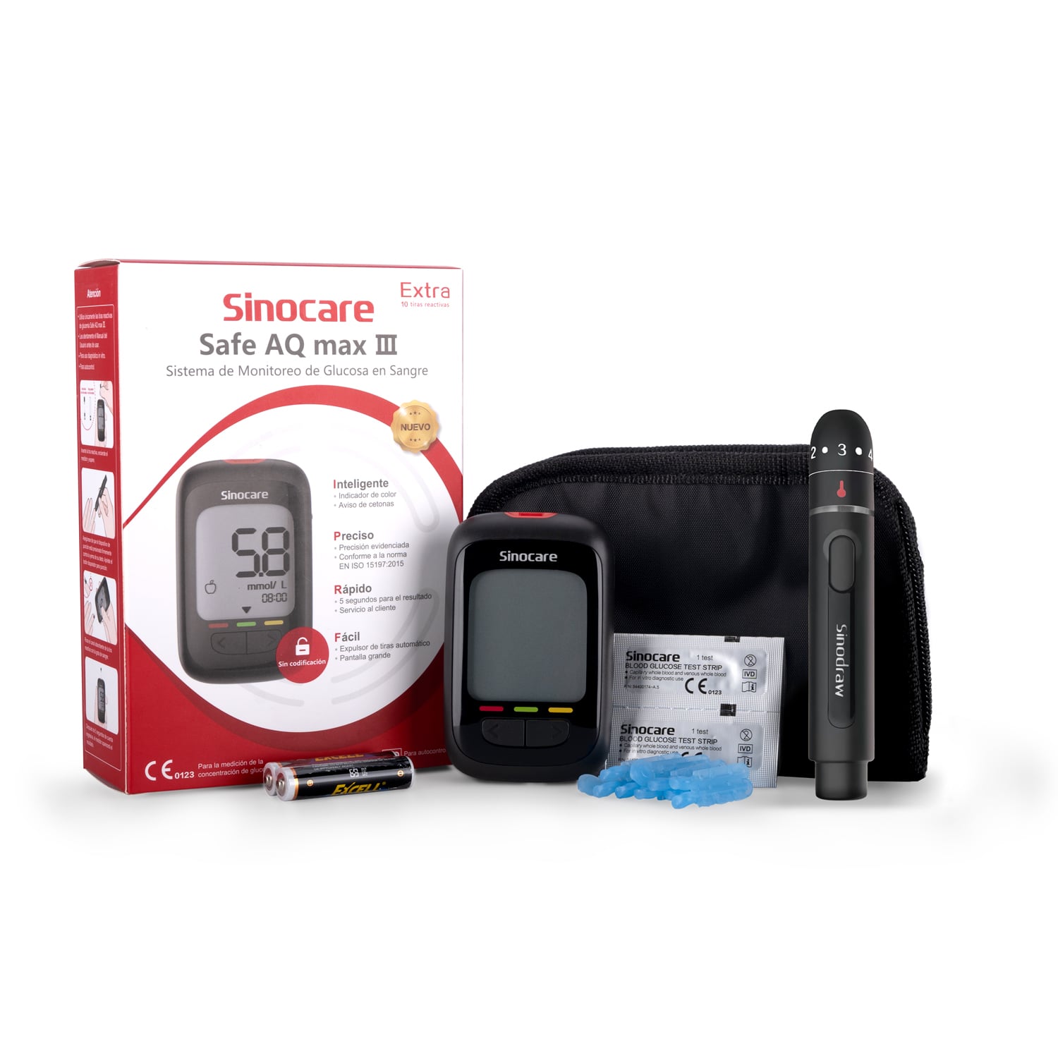 GLUCÓMETRO SINOCARE SAFE AQ MAX III KIT COMPLETO - 1