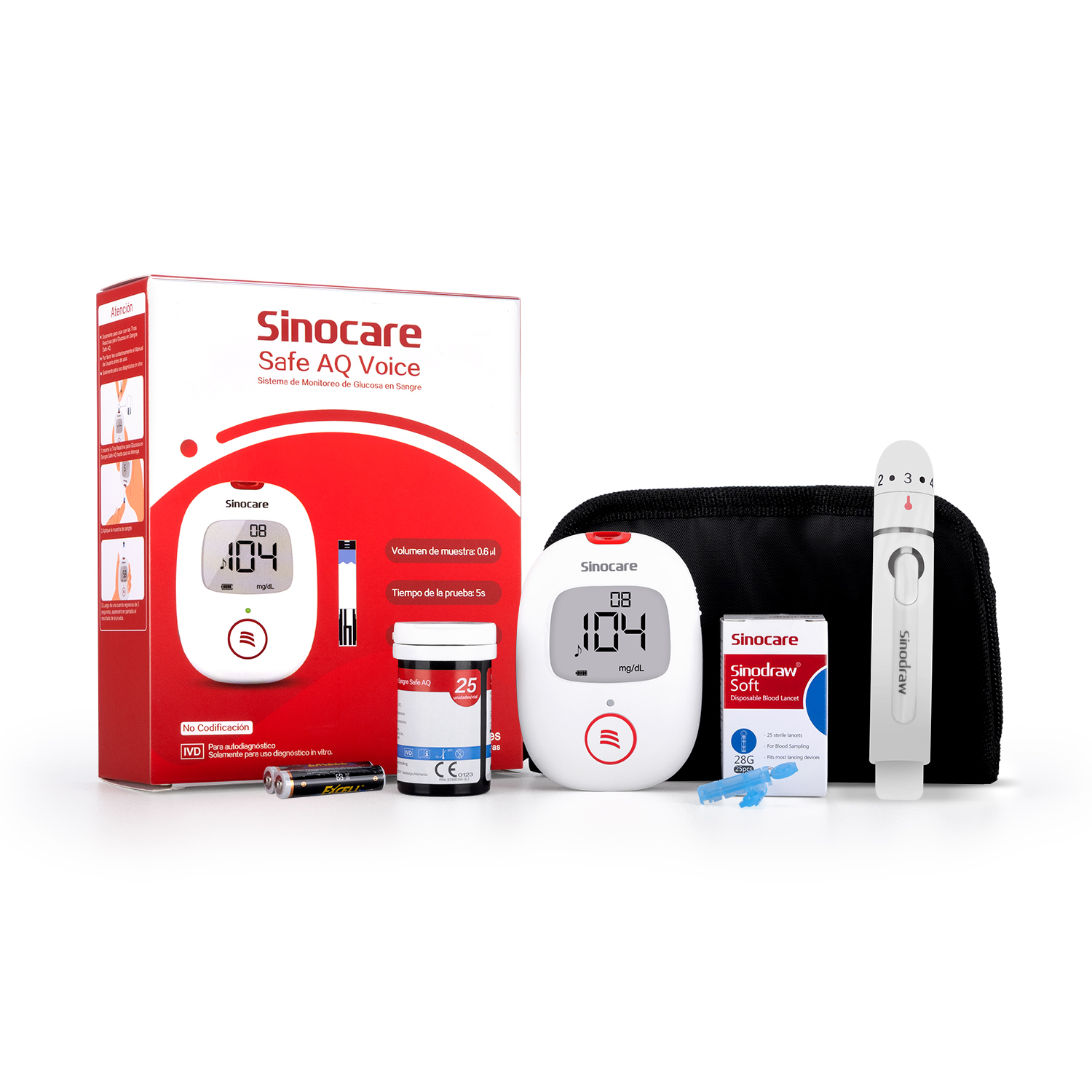 GLUCÓMETRO SINOCARE SAFE AQ KIT COMPLETO CON VOZ - 1