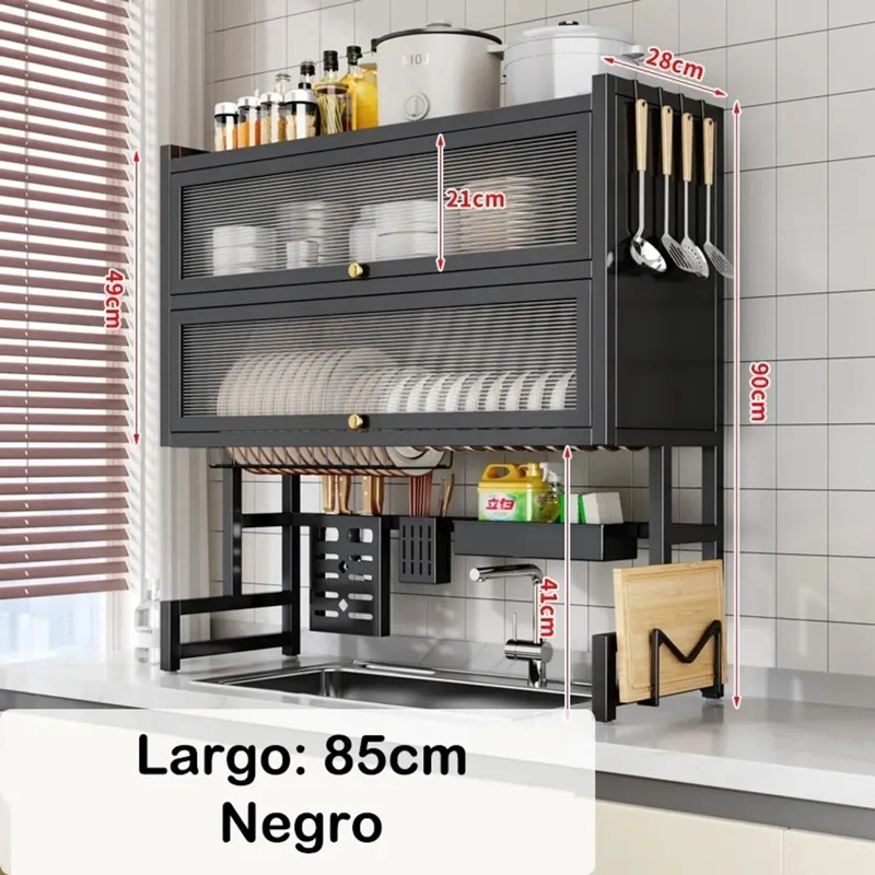 ORGANIZADOR Y ESCURRIDOR DE PLATOS DE 3 NIVELES CON DOBLE TAPA DE 85 CM - 2