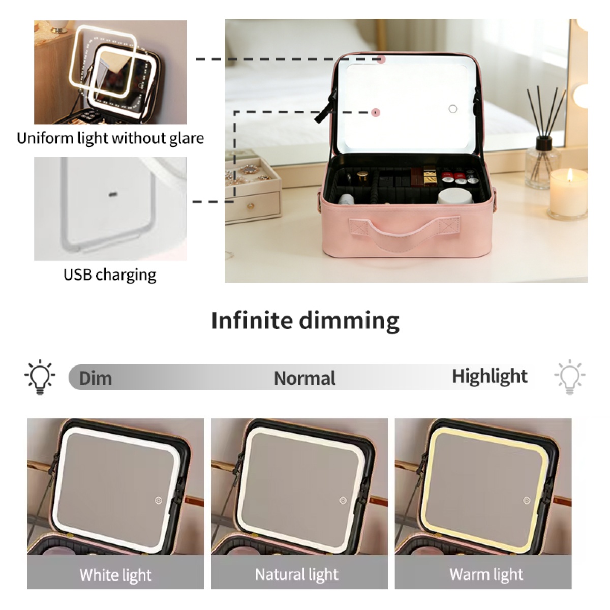 NECESER ESTUCHE DE MAQUILLAJE CON ESPEJO LED - 4
