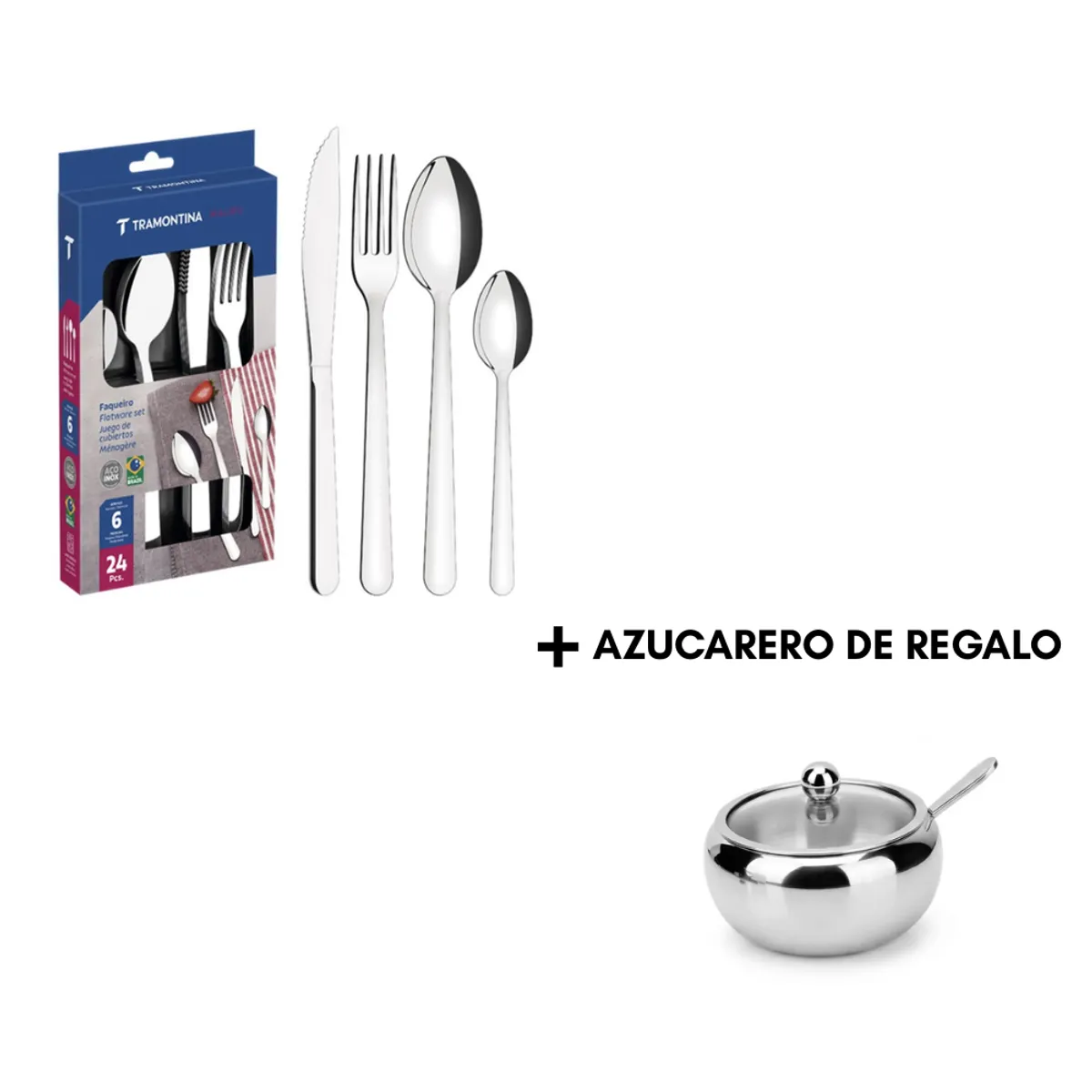 SET. CUBIERTOS TRAMONTINA X24 PZ ACE.INOX. + REGALO - 1