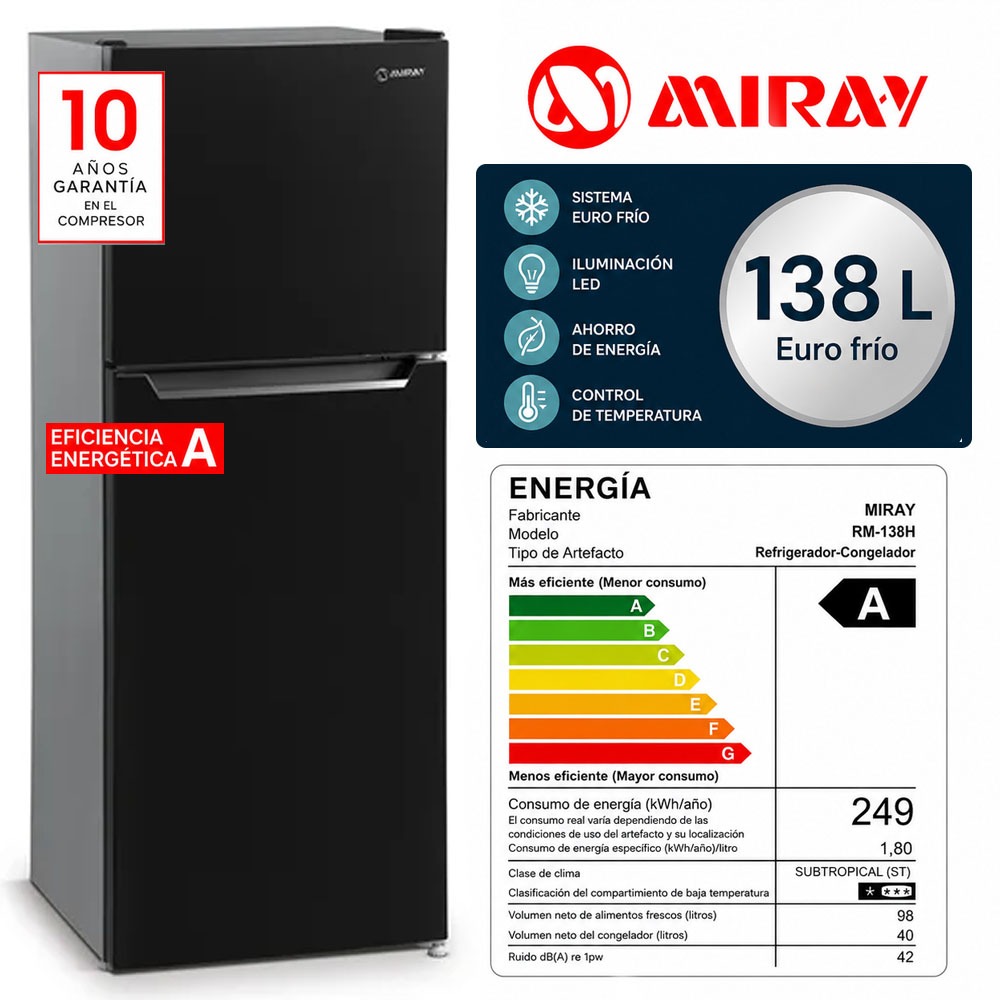 REFRIGERADORA MIRAY RM-138H EUROFRÍO 138L SILVER - 1