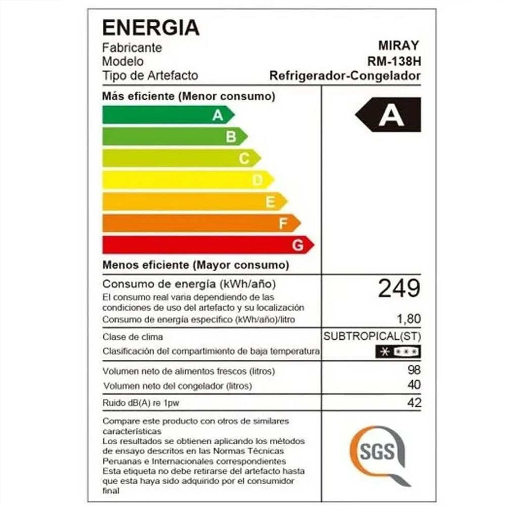 REFRIGERADORA MIRAY RM-138H EUROFRÍO 138L SILVER - 6