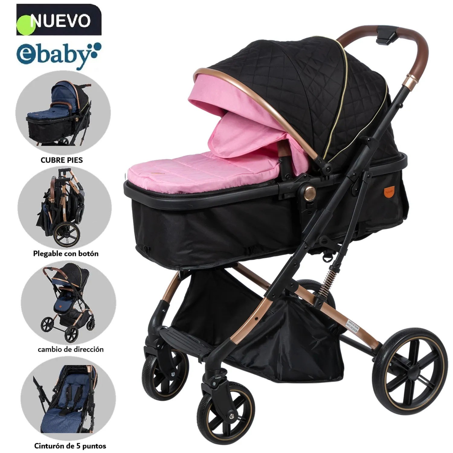 COCHE CUNA MOISÉS DE LUJO SATURNO EB126-1 ROSADO - 1