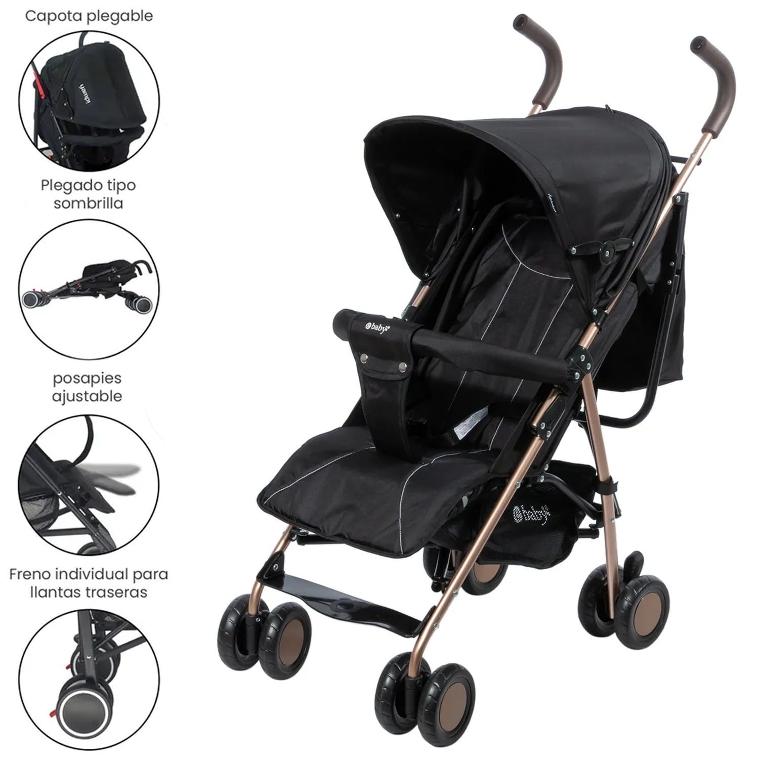 COCHE BASTÓN RECLINABLE EBABY ZAZU EB217-1 NEGRO - 1