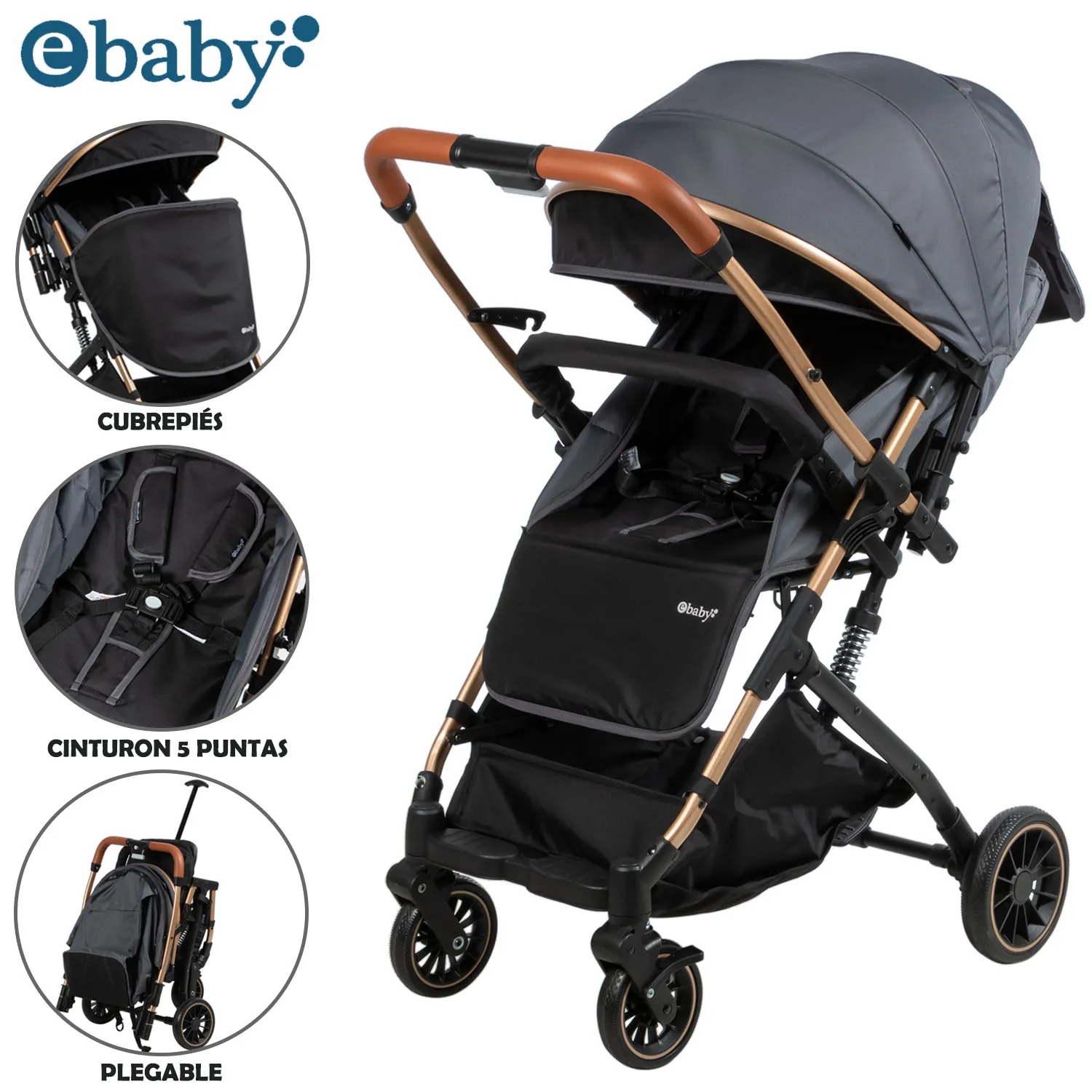 COCHE PASEO REVERSIBLE EBABY «VINCE» GRIS - 1