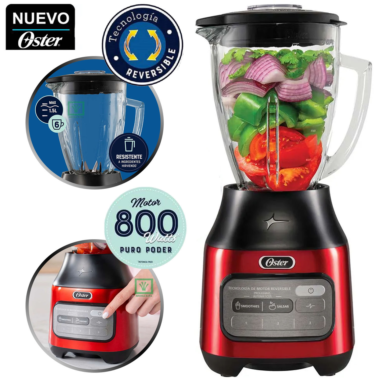 LICUADORA CON TECNOLOGÍA DE MOTOR REVERSIBLE BLSTPEG-CRT 3 VELOCIDADES - 1