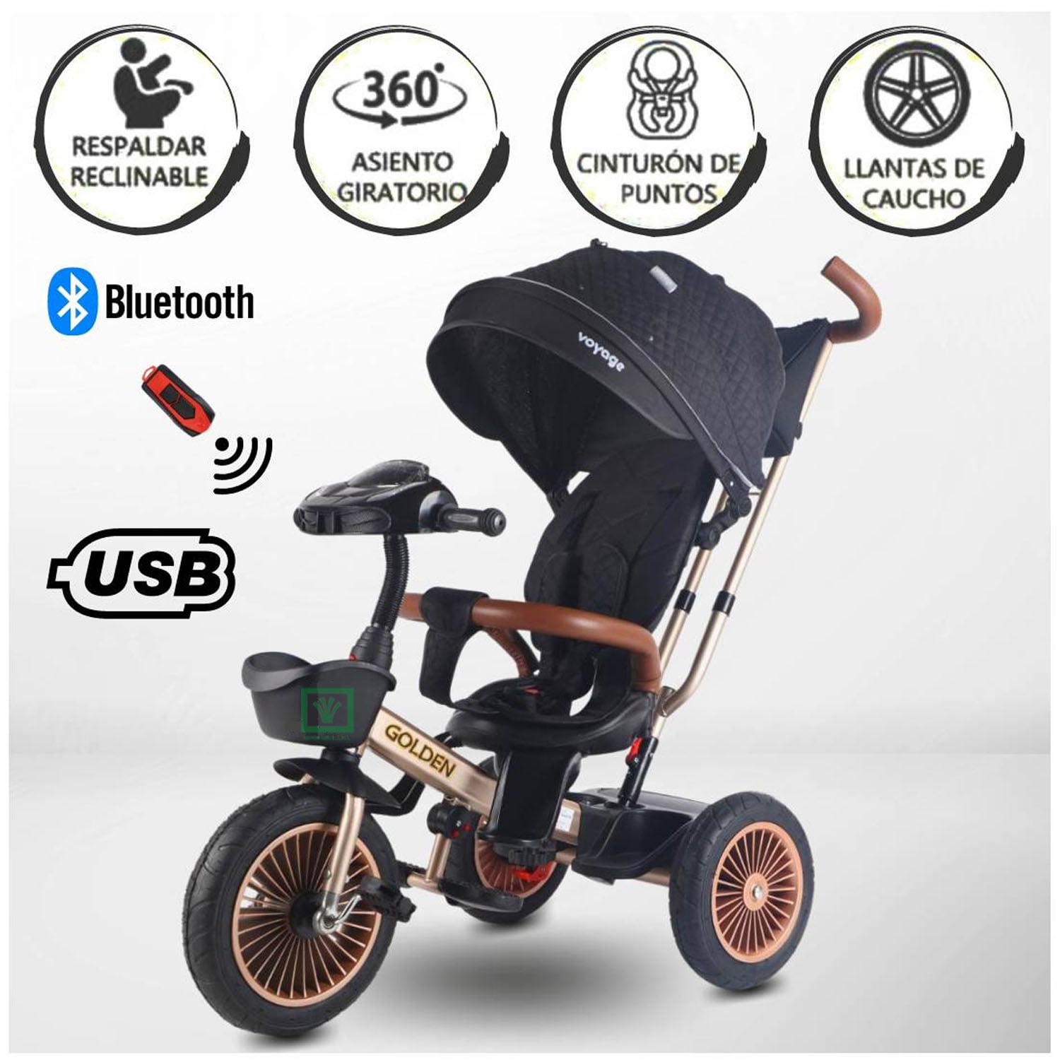TRICICLO GUIADOR 3 EN 1 «GOLDEN II NEW COLLECTION» USB NEGRO - 1