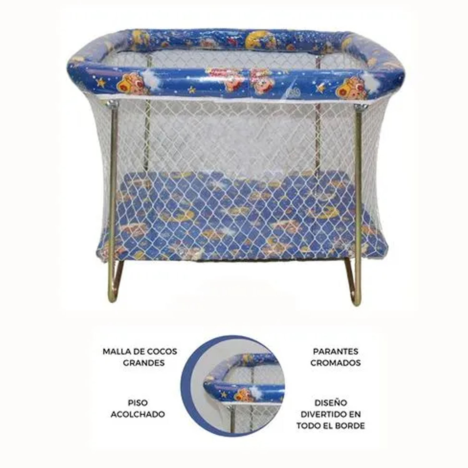 CORRAL PARA BEBES ACOLCHADO CAMBREL AZUL - 2