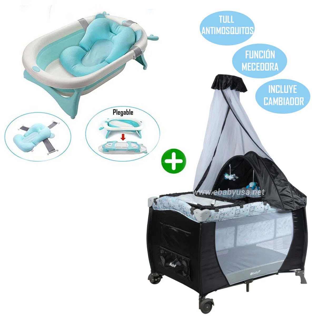 CUNA CORRAL MECEDORA SALLY 716 + TINA PLEGABLE CELESTE - 1