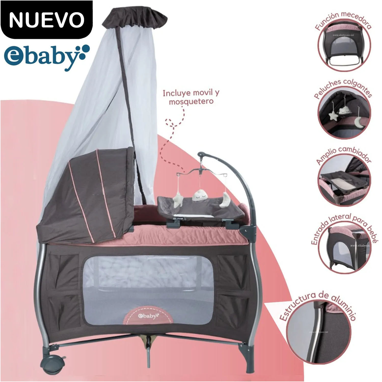 CUNA CORRAL ALUMINIO NAPY 779C-1 TUL REINA - ROSADO - 1