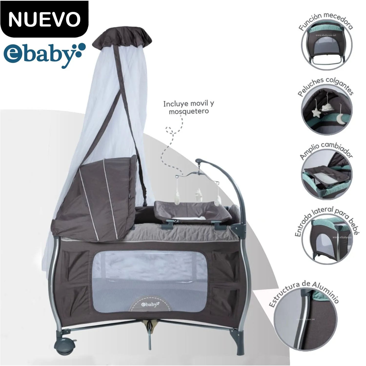 CUNA CORRAL ALUMINIO NAPY 779C-1 TUL REINA - GRIS - 1