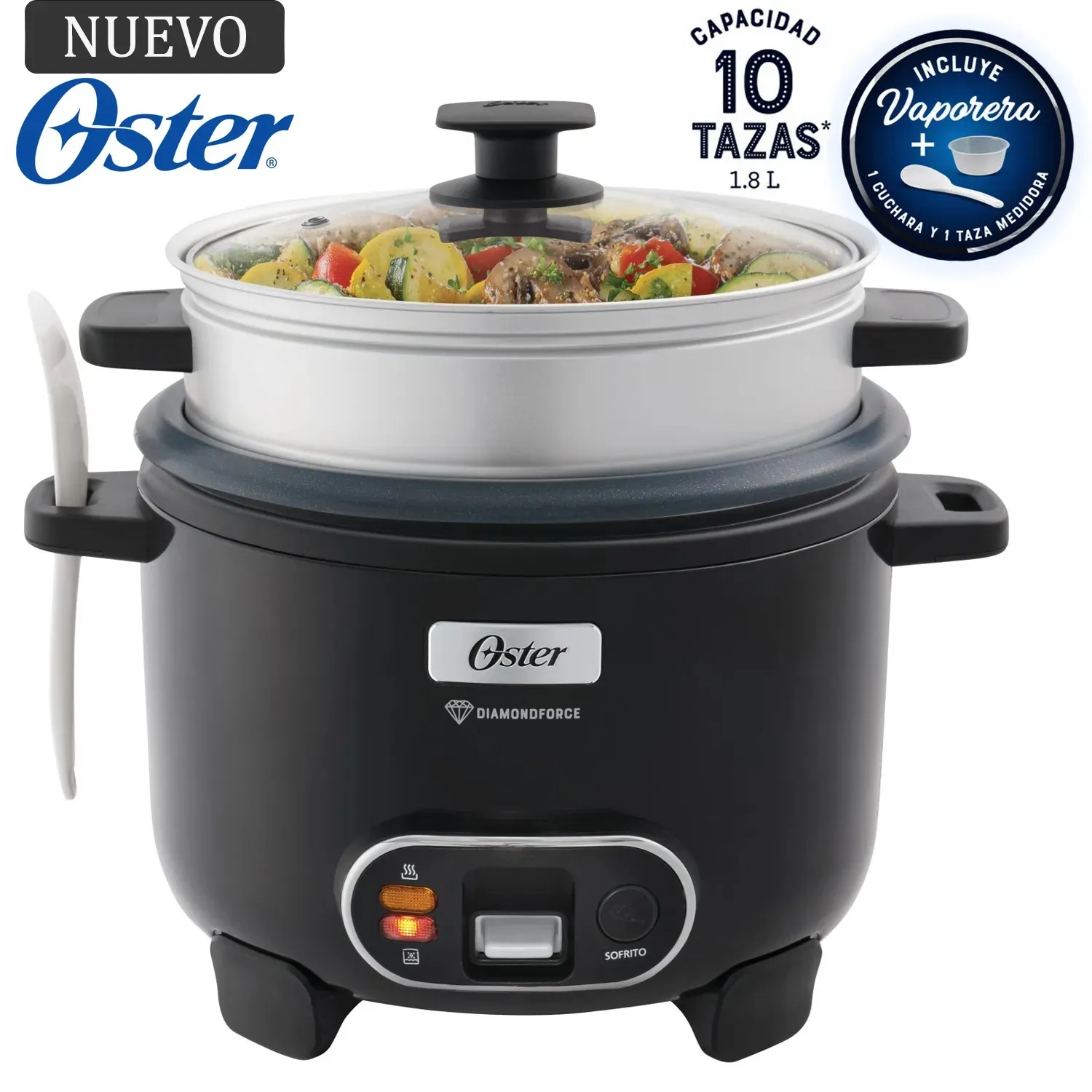 Olla Arrocera Oster 1.8L 3 en 1 Función de Sofrito Vaporera Negro CKSTRC10DFBLK - 1