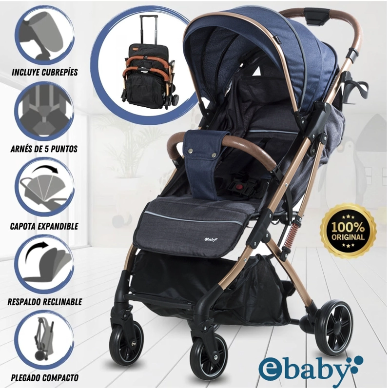 COCHE DE PASEO MALETA «SUNNY GOLD» BLUE - 1