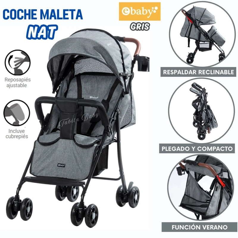 COCHE DE PASEO NAT MALETA CON CUBRE PIES PLEGABLE GRIS - 1