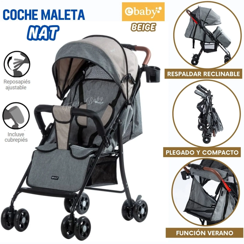 COCHE DE PASEO NAT MALETA CON CUBRE PIES PLEGABLE BEIGE - 1