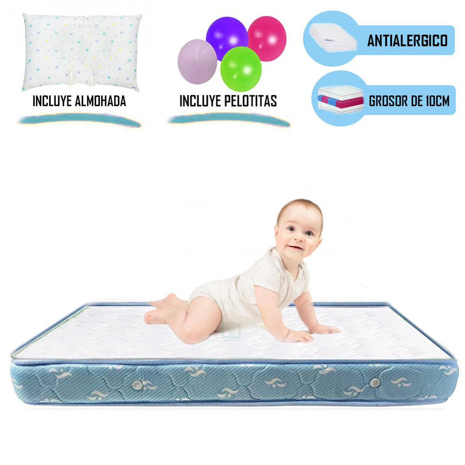 CUNA CORRAL BABY KITS VERONA AZUL+ COLCHÓN 4 ' CELESTE - 5