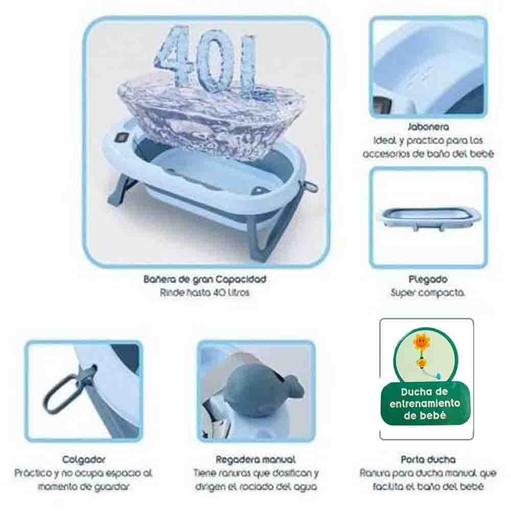 BAÑERA TINA DE BAÑO PLEGABLE JELLY TERMÓMETRO 6 ACCESORIOS AZUL - 4