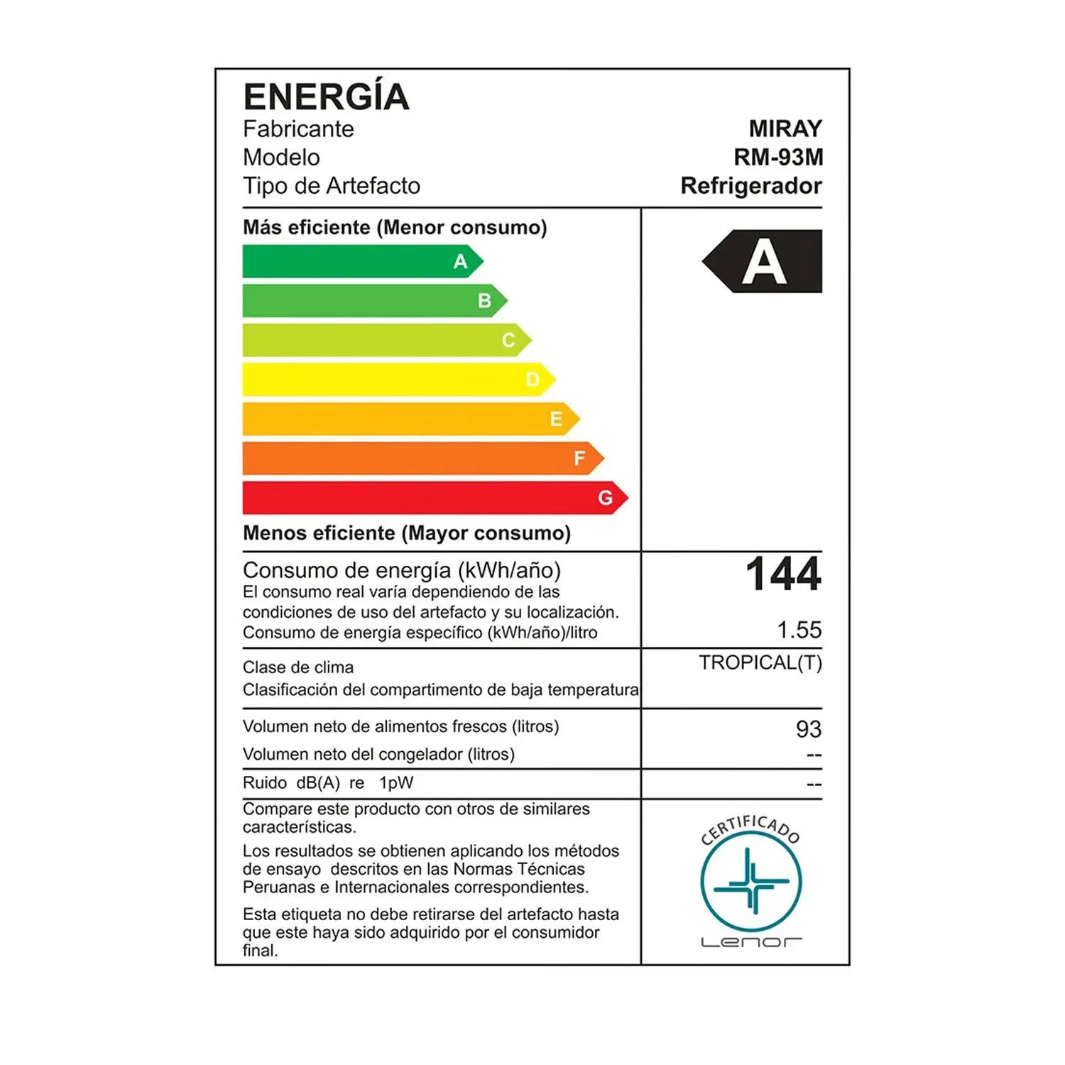 FRIGOBAR REFRIGERADORA MIRAY CON LLAVE 93 LT NEGRO RM-93M - 5