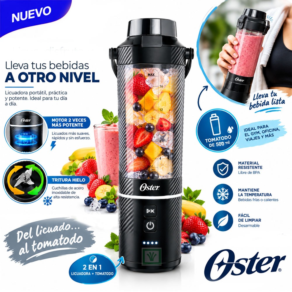 LICUADORA PORTÁTIL OSTER GOMAX, 590 ML , PARA SMOOTHIES, NEGRO, BLSTGFP-B20 - 1