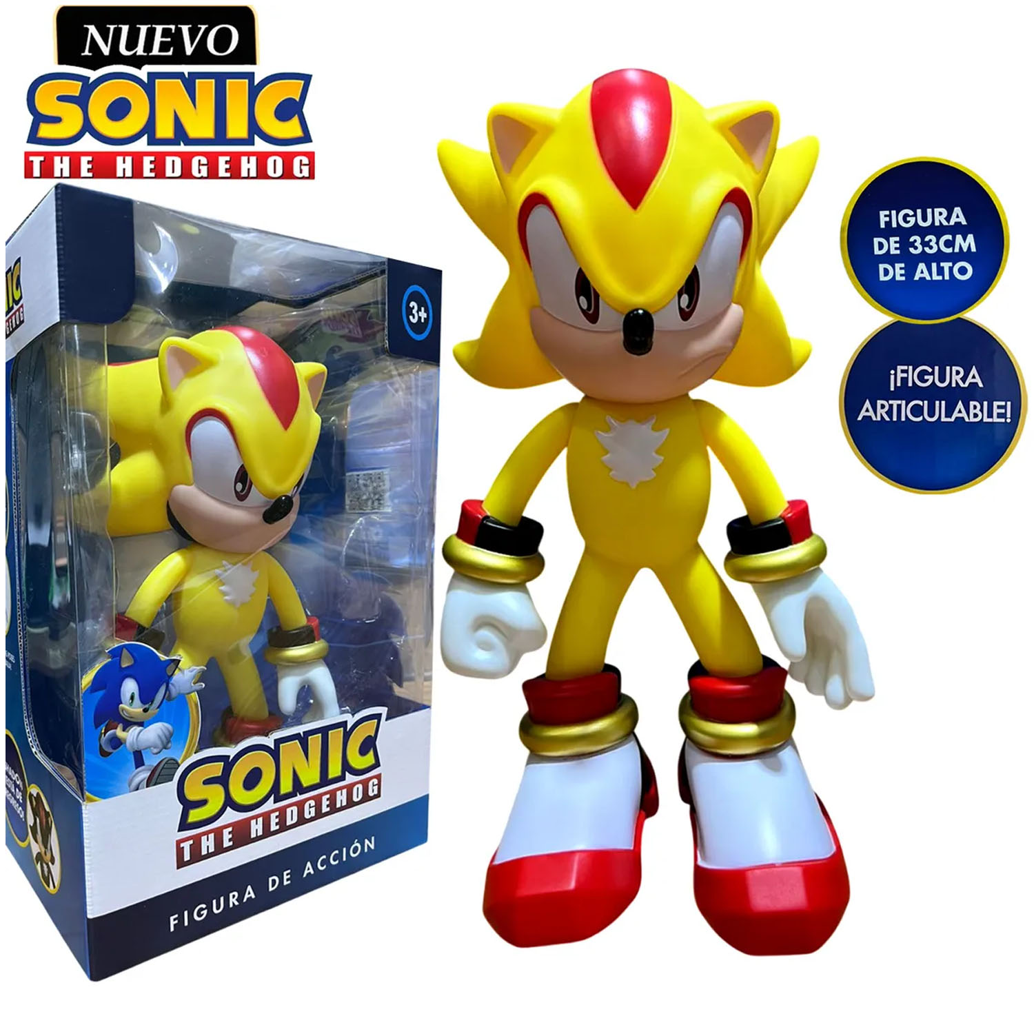 MUÑECO SONIC THE HEDGEHOG ARTICULABLE SÚPER SHADOW AMARILLO - 1