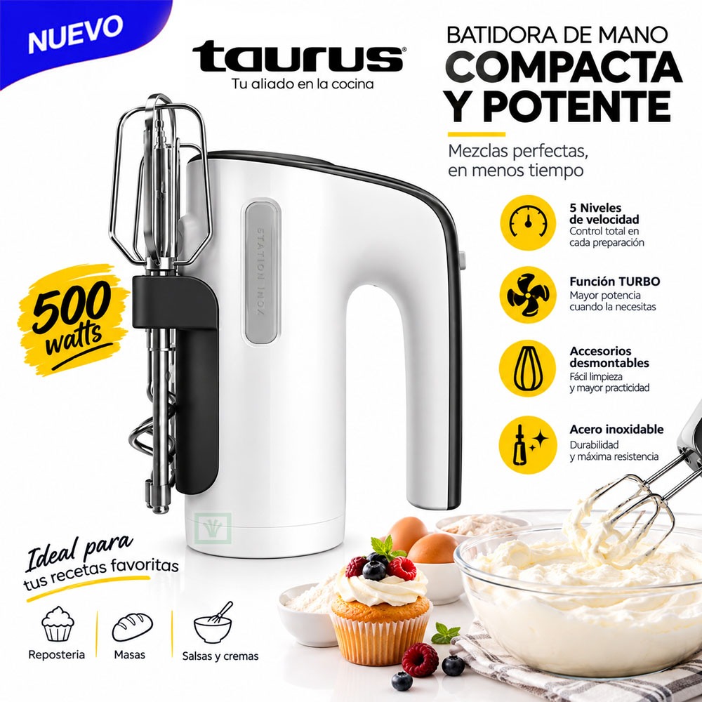 BATIDORA DE MANO TAURUS STATION INOX BLANCO - 1