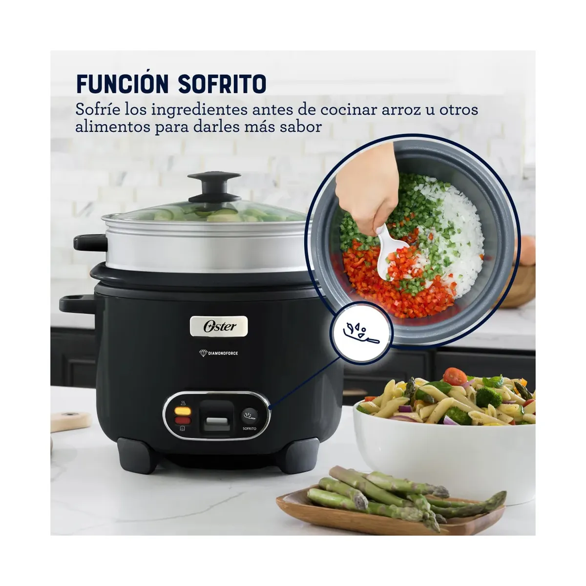 OLLA ARROCERA OSTER NEGRO DIAMONDFORCE 15 TAZAS CKSTRC15DFBLK - 4