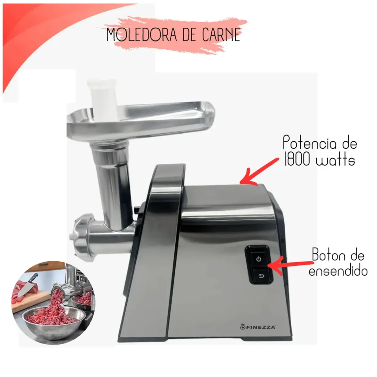 MOLEDOR DE CARNE FINEZZA ELÉCTRICA FZ-102MC POTENCIA 1800 WATTS - 4