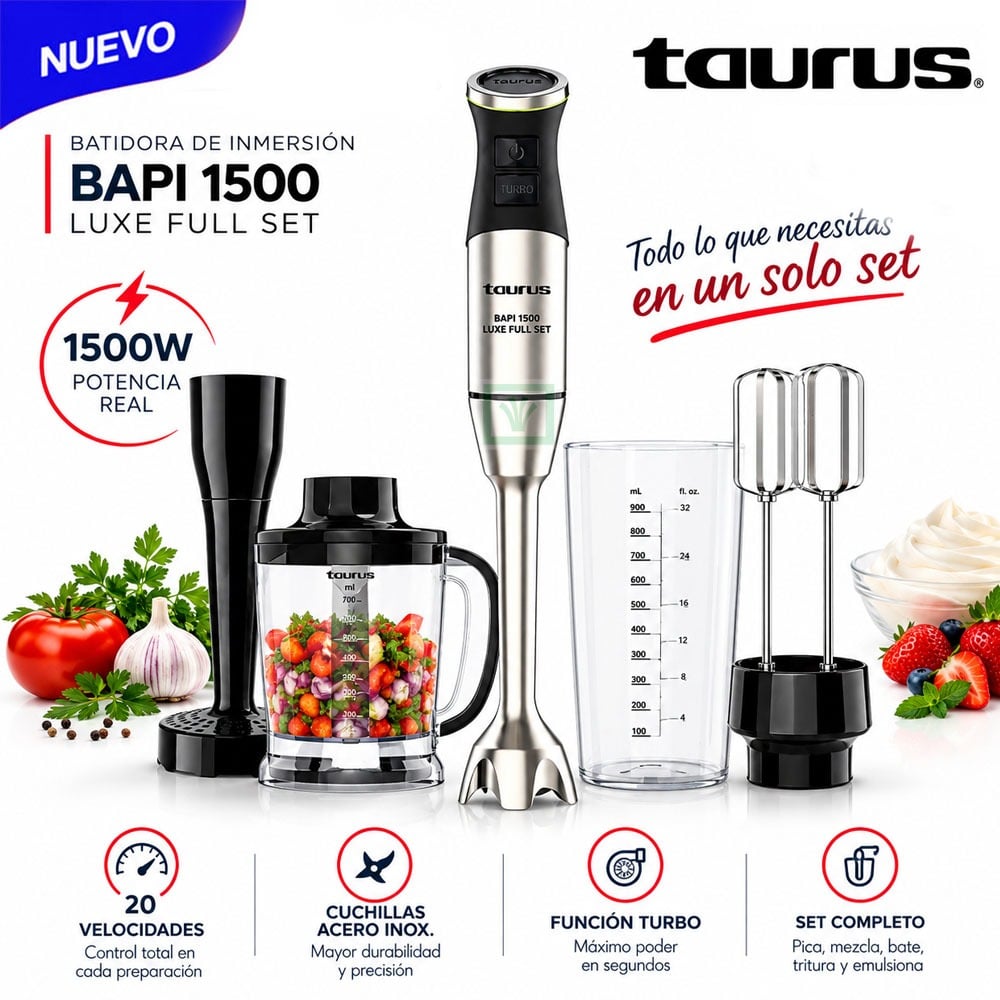 BATIDORA DE INMERSION TAURUS BAPI 1500 LUXE FULL SET - 1