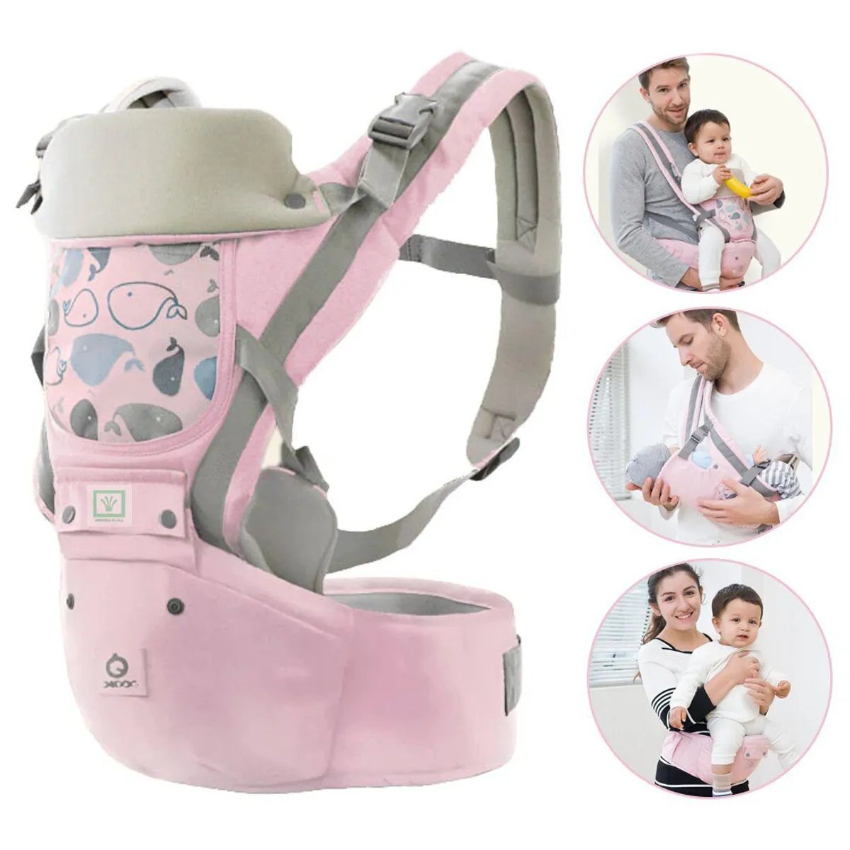 CANGURO PARA BEBÉ ERGONÓMICO BALLENA 3 EN 1 ROSADO - 1