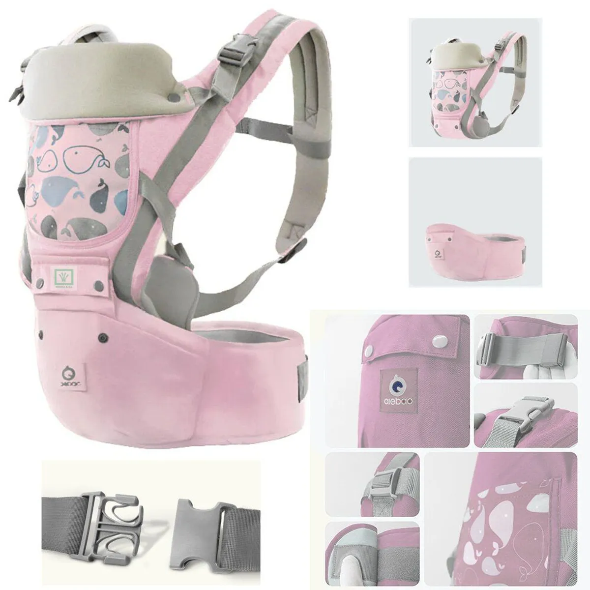 CANGURO PARA BEBÉ ERGONÓMICO BALLENA 3 EN 1 ROSADO - 2