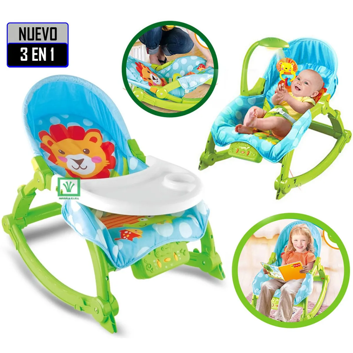 SILLA DE COMER MECEDORA VIBRADOR LÁMPARA MUSICAL VERDE - 1
