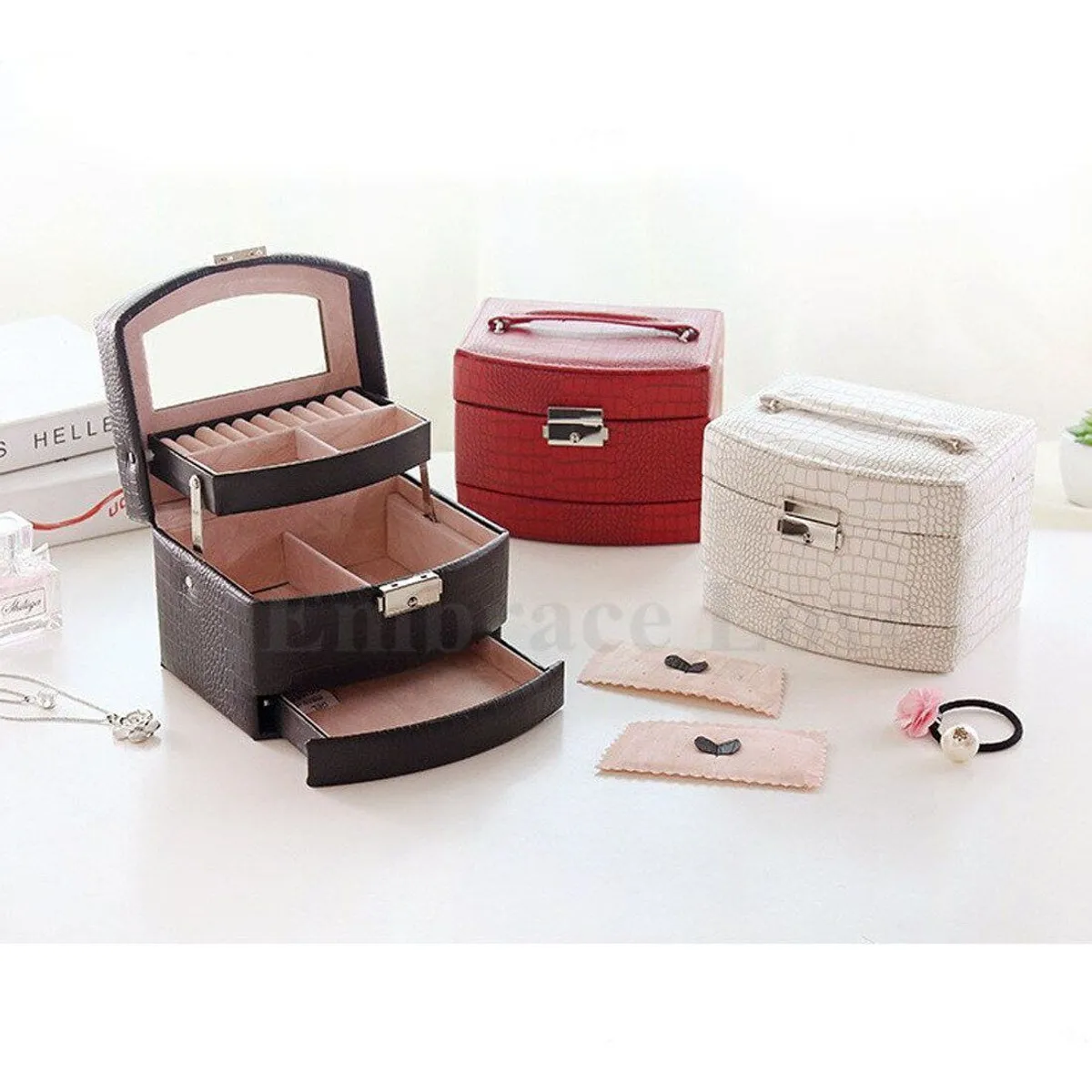 ORGANIZADOR DE JOYAS 3 NIVELES GRANDE CON LLAVE - 5