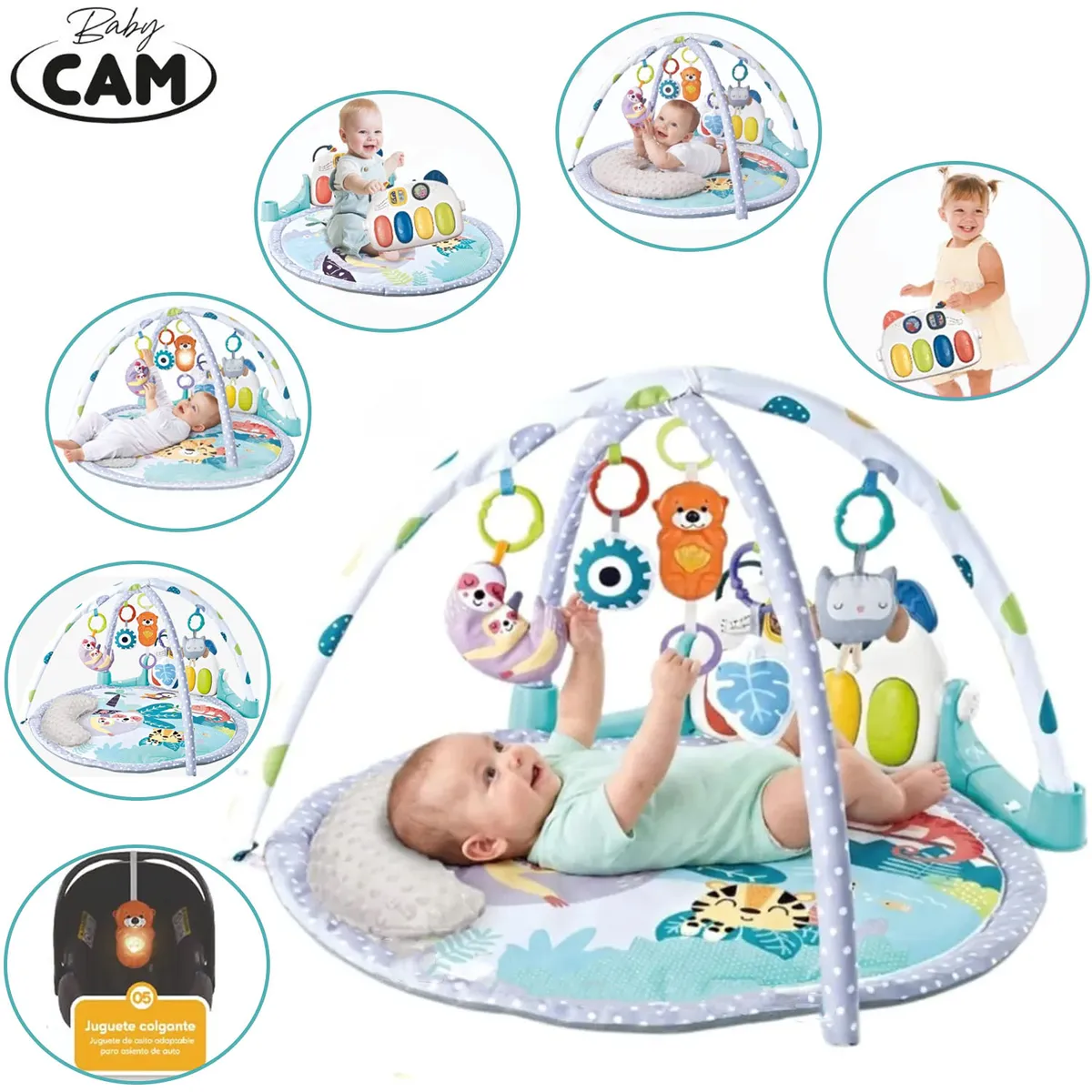 GIMNASIO PIANO MUSICAL BABY CAM 7 EN 1 TURQUESA - 1
